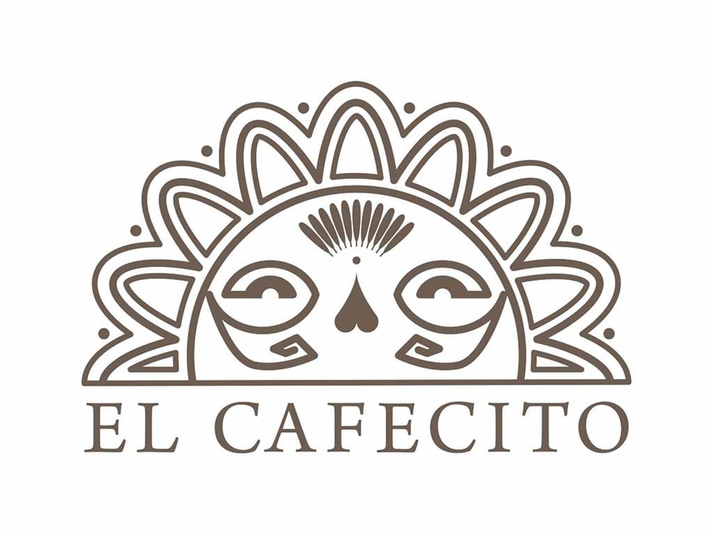 El Cafecito logo, a stylized Taino sun face above serif lettering