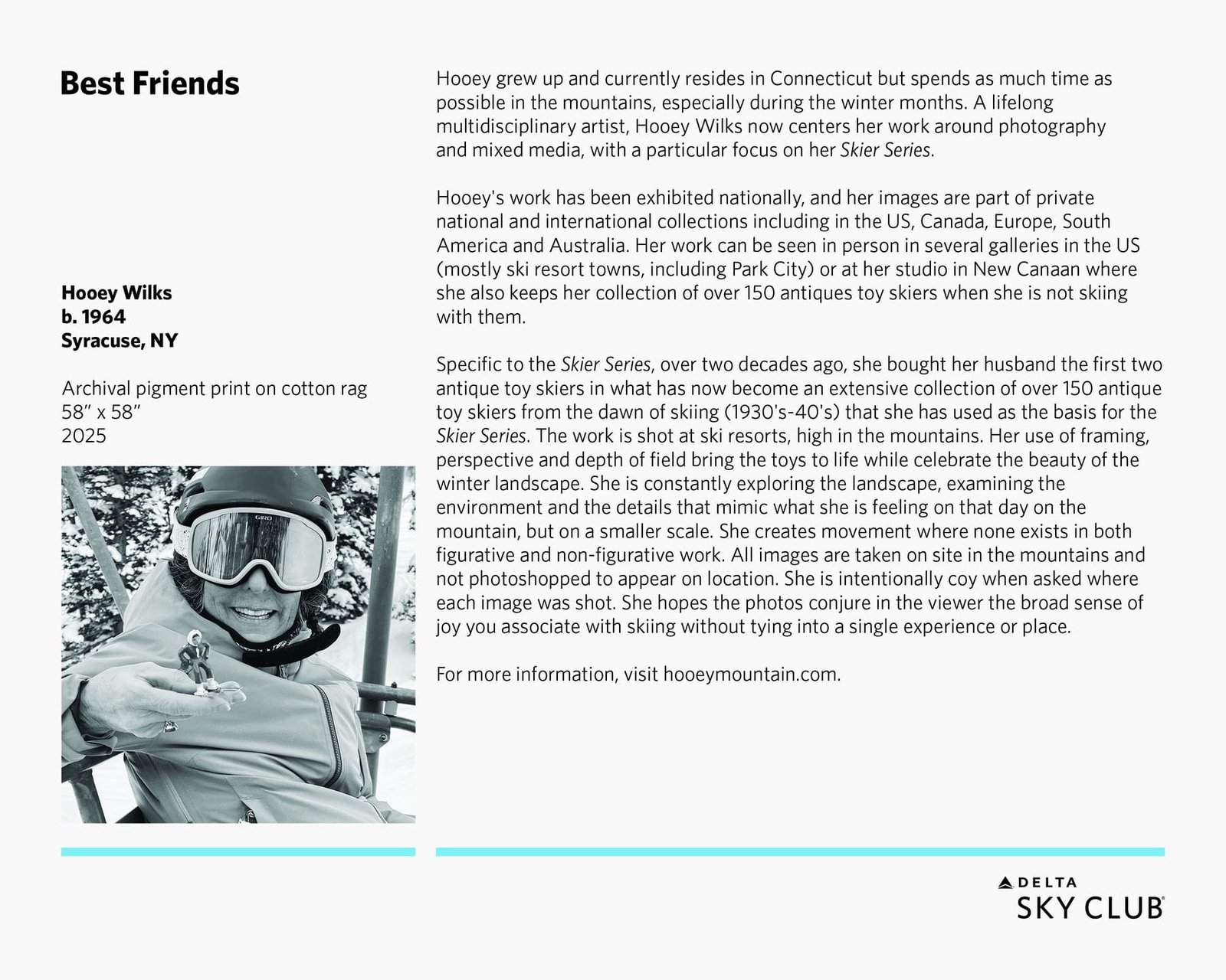 Delta Sky Club artist placard for the artwork Best Friends with artist portrait and biography