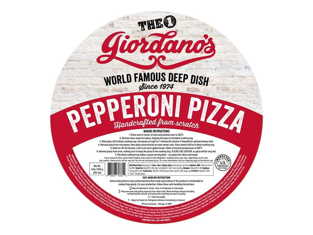 Giordano's Pepperoni Pizza round label in red