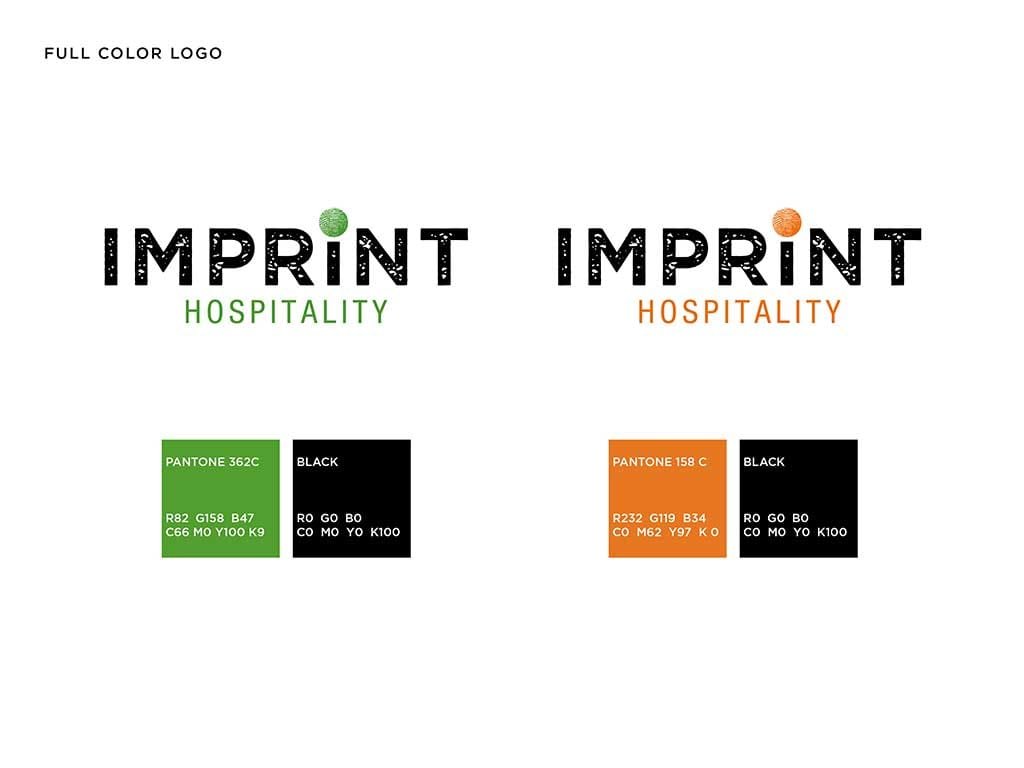 Imprint Hospitality full colour logo versions with Pantone swatches
